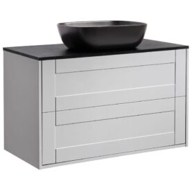 KOMMOD GABRIELLA 90 GRÅ MED SVART BÄNKSKIVA OCH REKTANGULÄRT SVART MATT TVÄTTSTÄLL 46X33 CM