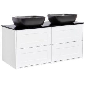 KOMMOD GABRIELLA 120 GRÅ MED SVART BÄNKSKIVA OCH 2 STK REKTANGULÄRT SVART MATT TVÄTTSTÄLL 46X33