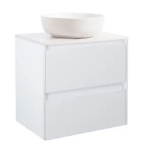 KOMMOD LUXOR 60 VIT MATT MED VIT BÄNKSKIVA OCH RUNT VIT MATT TVÄTTSTÄLL 42CM