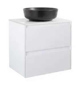 KOMMOD LUXOR 60 VIT MATT MED VIT BÄNKSKIVA OCH RUNT SVART MATT TVÄTTSTÄLL 42CM