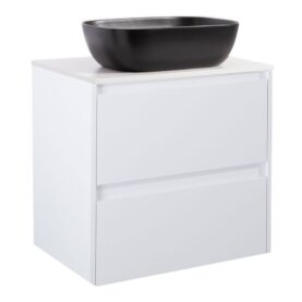 KOMMOD LUXOR 60 VIT MATT MED VIT BÄNKSKIVA OCH REKTANGULÄRT SVART MATT TVÄTTSTÄLL 46X33 CM