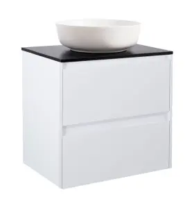 KOMMOD LUXOR 60 VIT MATT MED SVART BÄNKSKIVA OCH RUNT VIT MATT TVÄTTSTÄLL 42CM