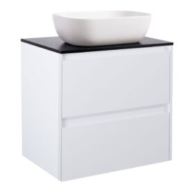 KOMMOD LUXOR 60 VIT MATT MED SVART BÄNKSKIVA OCH REKTANGULÄRT VIT MATT TVÄTTSTÄLL 46X33 CM