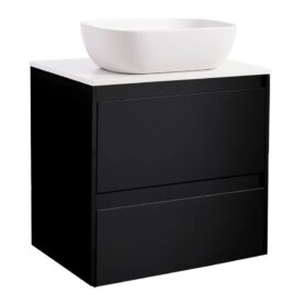 KOMMOD LUXOR 60 SVART MED VIT BÄNKSKIVA OCH REKTANGULÄRT VIT MATT TVÄTTSTÄLL 46X33 CM