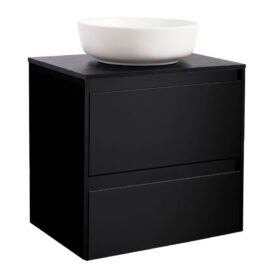 KOMMOD LUXOR 60 SVART MED SVART BÄNKSKIVA OCH RUNT VIT MATT TVÄTTSTÄLL 42CM