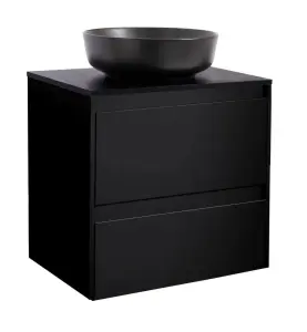 KOMMOD LUXOR 60 SVART MED SVART BÄNKSKIVA OCH RUNT SVART MATT TVÄTTSTÄLL 42CM
