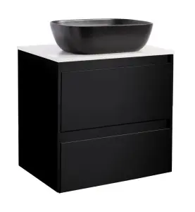 KOMMOD LUXOR 60 SVART MED SVART BÄNKSKIVA OCH REKTANGULÄRT VIT MATT TVÄTTSTÄLL 46X33 CM