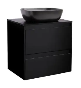 KOMMOD LUXOR 60 SVART MED SVART BÄNKSKIVA OCH REKTANGULÄRT SVART MATT TVÄTTSTÄLL 46X33 CM