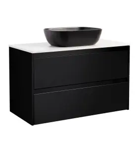 KOMMOD LUXOR 90 SVART MED VIT BÄNKSKIVA OCH REKTANGULÄRT SVART MATT TVÄTTSTÄLL 46X33 CM