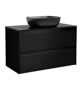 KOMMOD LUXOR 90 SVART MED SVART BÄNKSKIVA OCH REKTANGULÄRT SVART MATT TVÄTTSTÄLL 46X33 CM