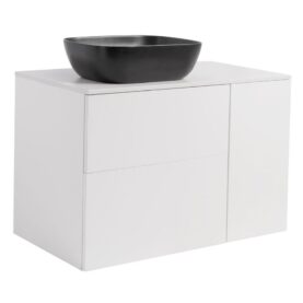 KOMMOD ISELLA 90 VITMATT (60KOMMOD+30USKÅP M TVKORG) VIT BÄNKSKIVA REKT SVARTMATT TVÄTTSTÄLL 46X33