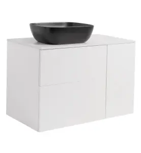 KOMMOD ISELLA 90 VITMATT (60KOMMOD+30USKÅP M TVKORG) VIT BÄNKSKIVA REKT SVARTMATT TVÄTTSTÄLL 46X33