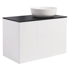 KOMMOD ISELLA 90 VITMATT (60KOMMOD+30USKÅP M TVKORG) SVART BÄNKSKIVA O RUNT VITMATT TVÄTTSTÄLL 42