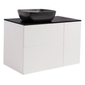 KOMMOD ISELLA 90 VITMATT (60KOMMOD+30USKÅP M TVKORG) SVART BÄNKSKIVA REKT SVARTMAT TVÄTTSTÄLL 46X33