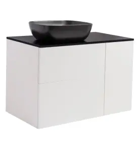 KOMMOD ISELLA 90 VITMATT (60KOMMOD+30USKÅP M TVKORG) SVART BÄNKSKIVA REKT SVARTMAT TVÄTTSTÄLL 46X33