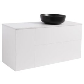 KOMMOD ISELLA 120 VITMATT (90KOMMOD+30USKÅP M TVKORG) VIT BÄNKSKIVA RUNT SVARTMATT TVÄTTSTÄLL 42