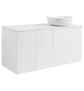 KOMMOD ISELLA 120 VITMATT (60KOMMOD+30USKÅP M TVKORG) VIT BÄNKSKIVA O RUNT VITMATT TVÄTTSTÄLL 42