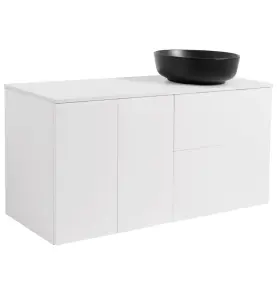 KOMMOD ISELLA 120 VITMATT (60KOMMOD+30USKÅP TVKORG) VIT BÄNKSKIVA O RUNT SVARTMATT TVÄTTSTÄLL 42