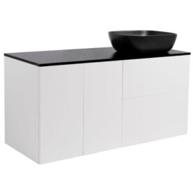 KOMMOD ISELLA 120 VITMATT (60KOMMOD+30USKÅP M TVKORG) SVART BÄNKSKIVA REKT SVARTMAT TVÄTTSTÄLL 46X33