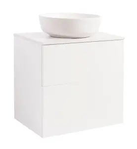 KOMMOD ISELLA 60 VIT HÖGBLANK MED VIT BÄNKSKIVA OCH RUNT VIT MATT TVÄTTSTÄLL 42CM