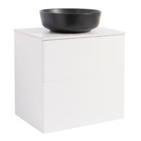 KOMMOD ISELLA 60 VIT HÖGBLANK MED VIT BÄNKSKIVA OCH RUNT SVART MATT TVÄTTSTÄLL 42CM