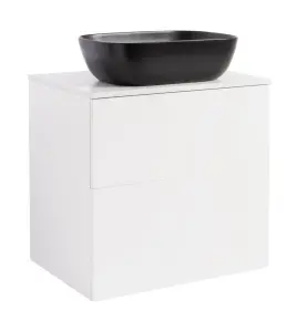 KOMMOD ISELLA 60 VIT HÖGBLANK MED VIT BÄNKSKIVA OCH REKTANGULÄRT SVART MATT TVÄTTSTÄLL 46X33 CM