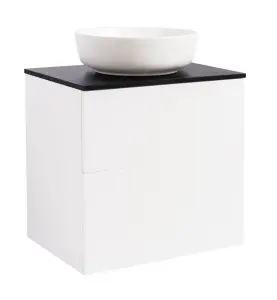 KOMMOD ISELLA 60 VIT MATT MED SVART BÄNKSKIVA OCH RUNT VIT MATT TVÄTTSTÄLL 42CM