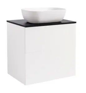 KOMMOD ISELLA 60 VIT HÖGBLANK MED SVART BÄNKSKIVA OCH REKTANGULÄRT VIT MATT TVÄTTSTÄLL 46X33 CM