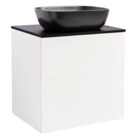 KOMMOD ISELLA 60 VIT MATT MED SVART BÄNKSKIVA OCH REKTANGULÄRT SVART MATT TVÄTTSTÄLL 46X33 CM