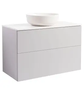 KOMMOD ISELLA 90 GRÅ MED VIT BÄNKSKIVA OCH RUNT VIT MATT TVÄTTSTÄLL 42CM