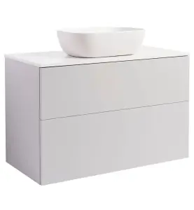 KOMMOD ISELLA 90 GRÅ MED VIT BÄNKSKIVA OCH REKTANGULÄRT VIT MATT TVÄTTSTÄLL 46X33 CM