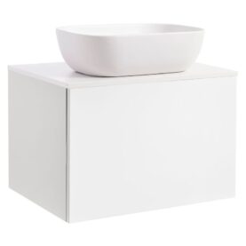 KOMMOD ELLA 60 VIT HÖGBLANK MED VIT BÄNKSKIVA OCH REKTANGULÄRT VIT MATT TVÄTTSTÄLL 46X33 CM