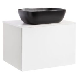 KOMMOD ELLA 60 VIT HÖGBLANK MED VIT BÄNKSKIVA OCH REKTANGULÄRT SVART MATT TVÄTTSTÄLL 46X33 CM