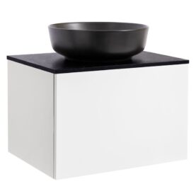 KOMMOD ELLA 60 VIT HÖGBLANK MED SVART BÄNKSKIVA OCH RUNT SVART MATT TVÄTTSTÄLL 42CM