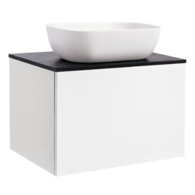 KOMMOD ELLA 60 VIT HÖGBLANK MED SVART BÄNKSKIVA OCH REKTANGULÄRT VIT MATT TVÄTTSTÄLL 46X33 CM