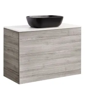 KOMMOD ISELLA 90 SAND MED VIT BÄNKSKIVA OCH REKTANGULÄRT SVART MATT TVÄTTSTÄLL 46X33 CM