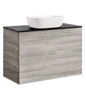 KOMMOD ISELLA 90 SAND MED SVART BÄNKSKIVA OCH REKTANGULÄRT VIT MATT TVÄTTSTÄLL 46X33 CM