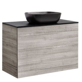 KOMMOD ISELLA 90 SAND MED SVART BÄNKSKIVA OCH REKTANGULÄRT SVART MATT TVÄTTSTÄLL 46X33 CM