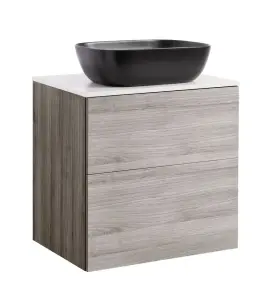 KOMMOD ISELLA 60 SAND MED VIT BÄNKSKIVA OCH REKTANGULÄRT SVART MATT TVÄTTSTÄLL 46X33 CM