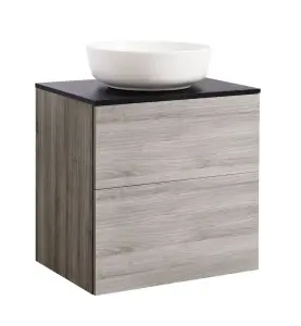KOMMOD ISELLA 60 SAND MED SVART BÄNKSKIVA OCH RUNT VIT MATT TVÄTTSTÄLL 42CM
