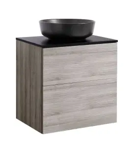 KOMMOD ISELLA 60 SAND MED SVART BÄNKSKIVA OCH RUNT SVART MATT TVÄTTSTÄLL 42CM