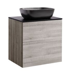 KOMMOD ISELLA 60 SAND MED SVART BÄNKSKIVA OCH REKTANGULÄRT SVART MATT TVÄTTSTÄLL 46X33 CM