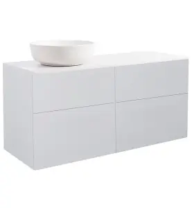 KOMMOD ISELLA 120 GRÅ MED VIT BÄNKSKIVA OCH RUNT VIT MATT TVÄTTSTÄLL 42CM