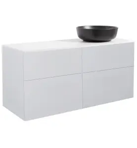 KOMMOD ISELLA 120 GRÅ MED VIT BÄNKSKIVA OCH RUNT SVART MATT TVÄTTSTÄLL 42CM