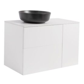 KOMMOD ISELLA 90 VIT HB (60KOMMOD+30 USKÅP M TVÄTTKORG) VIT BÄNKSKIVA O RUNT SVARTMATT TVÄTTSTÄLL 42