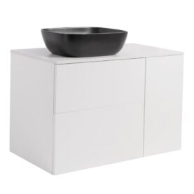 KOMMOD ISELLA 90 VIT HB (60KOMMOD+30USKÅP M TVÄTTKORG) VIT BÄNKSKIVA REKT SVARTMATT TVÄTTSTÄLL 46X33