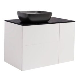 KOMMOD ISELLA 90 VIT HB (60KOMMOD+30USKÅP M TVKORG) SVART BÄNKSKIVA REKT SVARTMATT TVÄTTSTÄLL 46X33