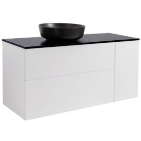 KOMMOD ISELLA 120 VIT HB (90KOMMOD+30USKÅP M TVKORG) SVART BÄNKSKIVA RUNT SVARTMATT TVÄTTSTÄLL 42