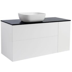 KOMMOD ISELLA 120 VIT HB (90KOMMOD+30USKÅP M TVKORG) SVART BÄNKSKIVA REKT VITMATT TVÄTTSTÄLL 46X33