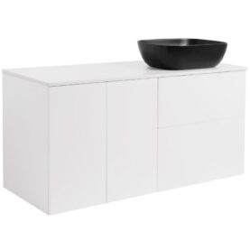 KOMMOD ISELLA 120 VIT HB (60KOMMOD+30USKÅP M TVKORG) VIT BÄNKSKIVA REKT SVARTMATT TVÄTTSTÄLL 46X33